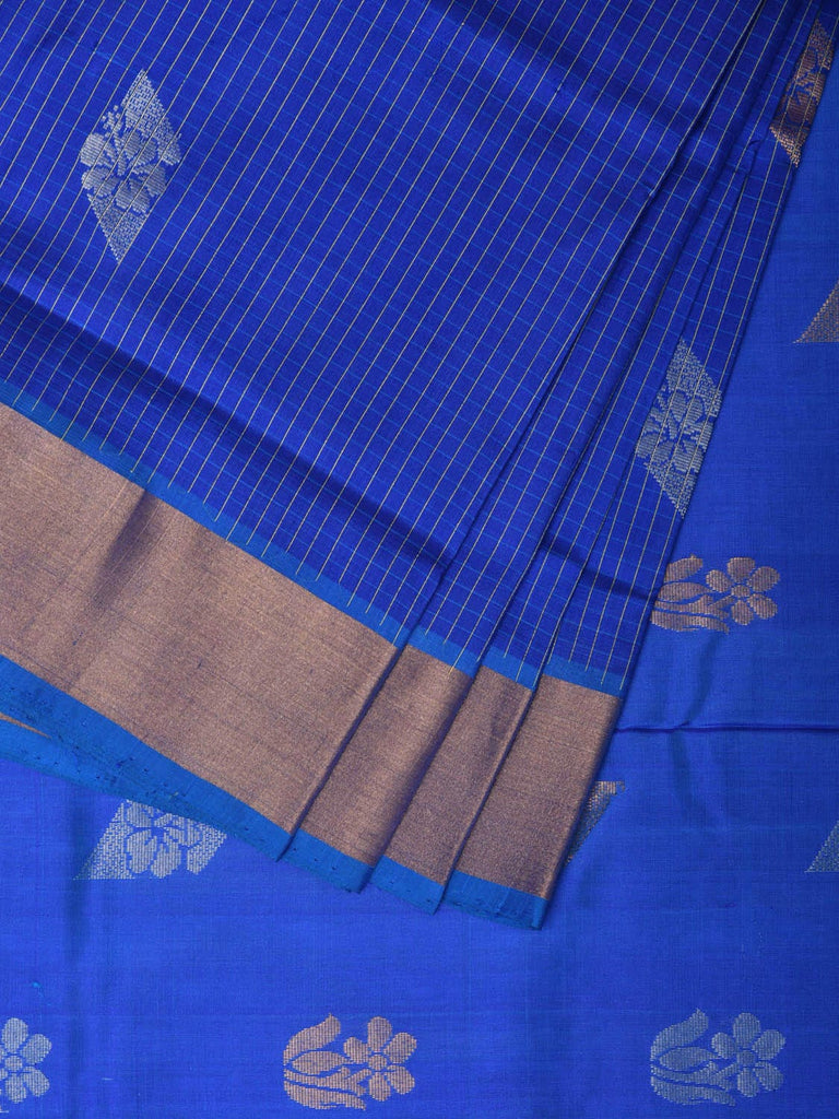 Dark Blue Uppada Silk Handloom Saree with Body Buta and Checks Design u2203