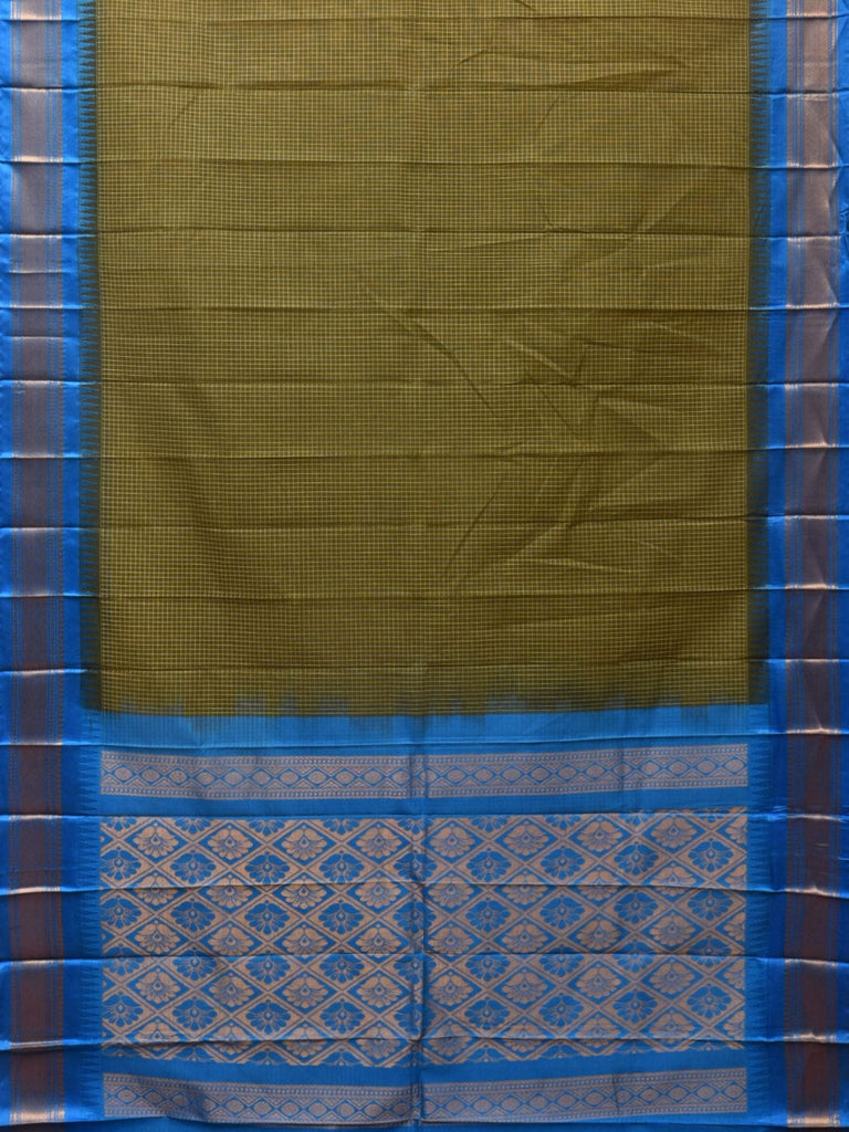Dark Green and Blue Gadwal Cotton Plain Saree with Checks and Pallu Design No Blouse g0350