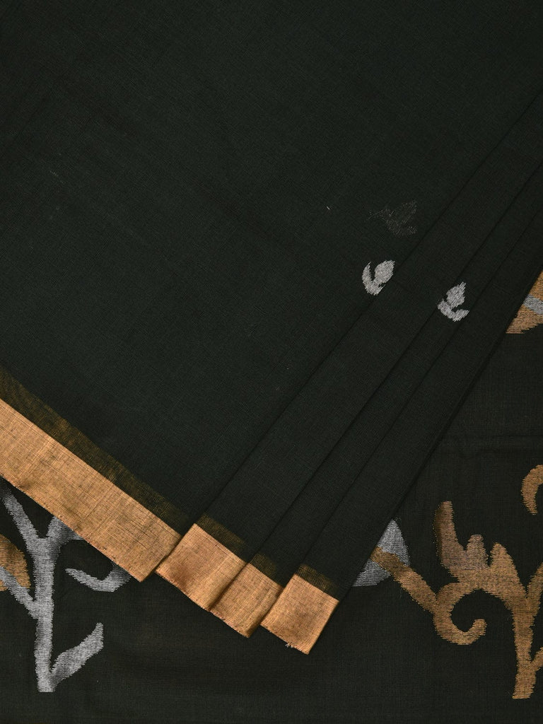 Dark Green Khadi Cotton Handloom Saree with Floral Pallu Design kh0669