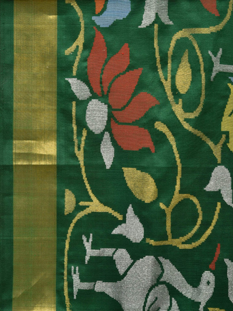 Dark Green Uppada Silk Handloom Saree with All Over Lotus and Birds Design u2185