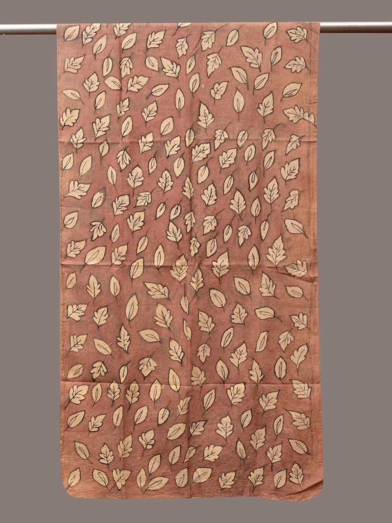 Fawn Kalamkari Hand Painted Sico Stole with Leaves Design ds3433