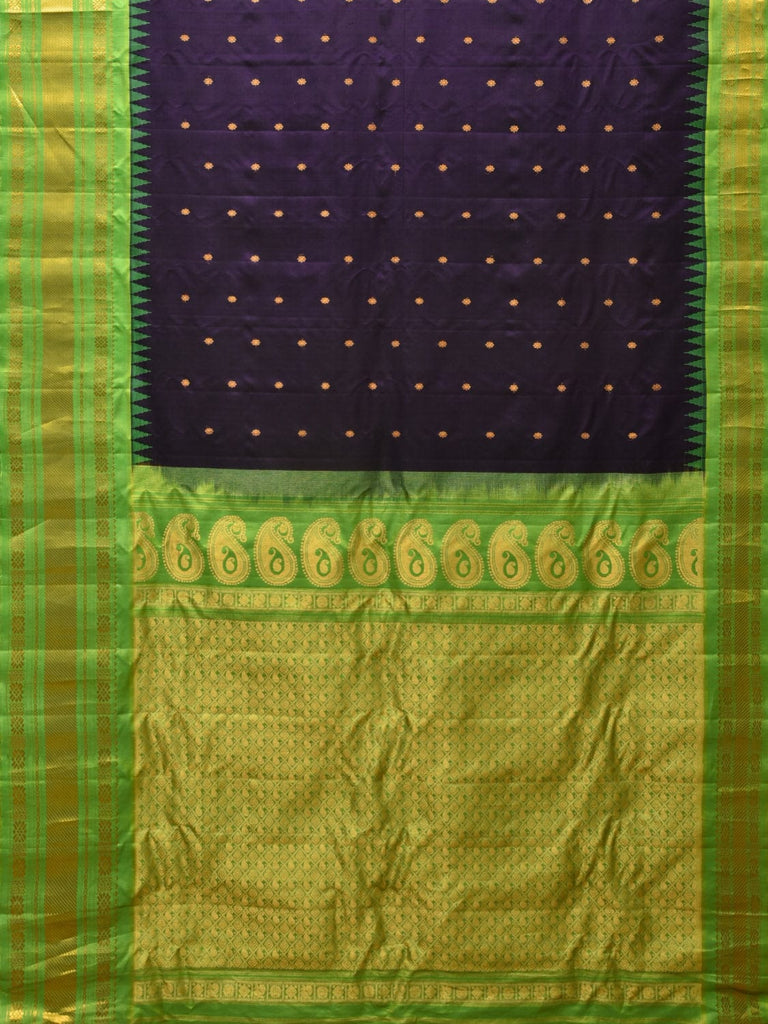 Green and Blue Gadwal Silk Handloom Saree with Mango Pallu Design g0370