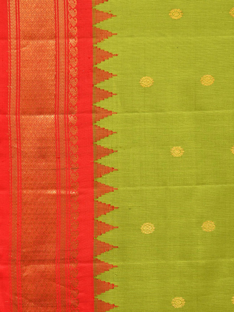 Green and Red Gadwal Silk Handloom Saree with Mango Pallu Design g0333