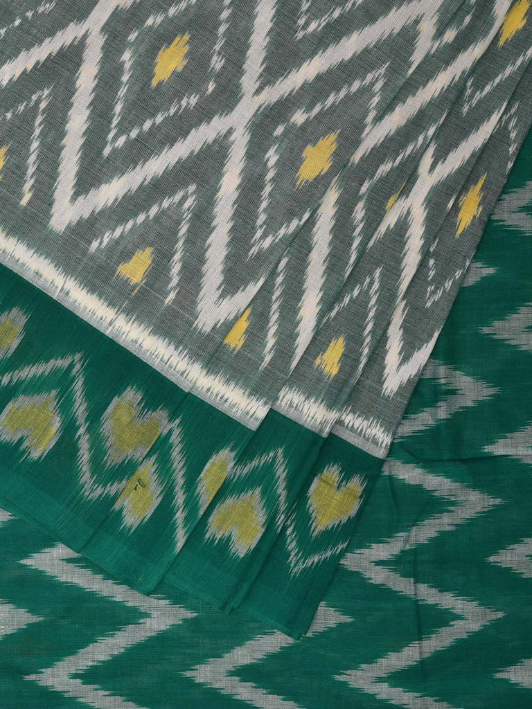 Green Pochampally Ikat Cotton Handloom Saree with Grill Design No Blouse i0839