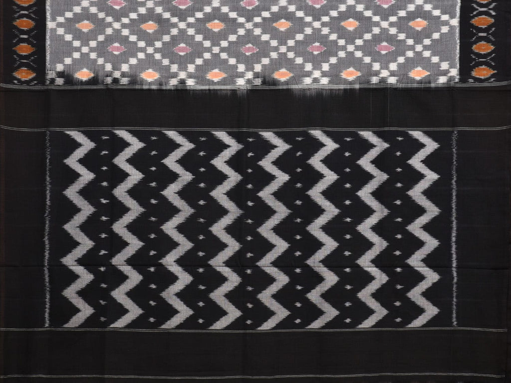 Grey and Black Pochampally Ikat Cotton Handloom Saree with Grill Design No Blouse i0836
