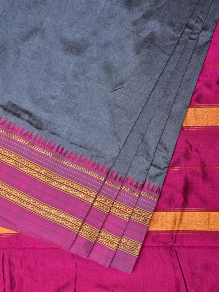 Grey and Pink Narayanpet Silk Handloom Plain Saree with Border Design No Blouse np0765