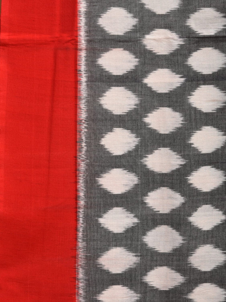Grey and Red Pochampally Ikat Cotton Handloom Saree with Polka Dots Design No Blouse i0841