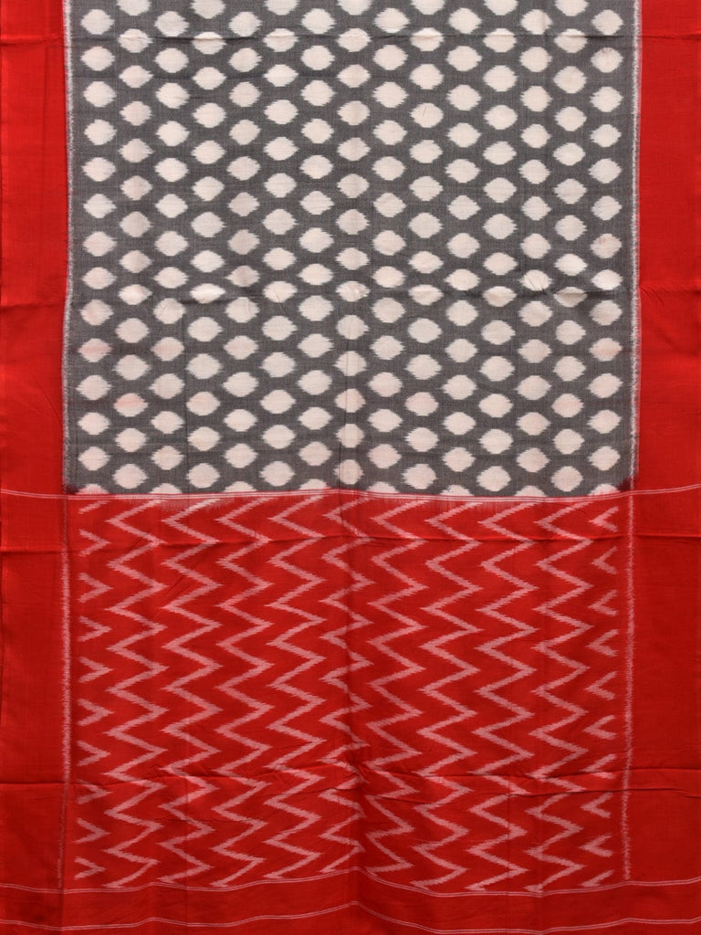 Grey and Red Pochampally Ikat Cotton Handloom Saree with Polka Dots Design No Blouse i0841