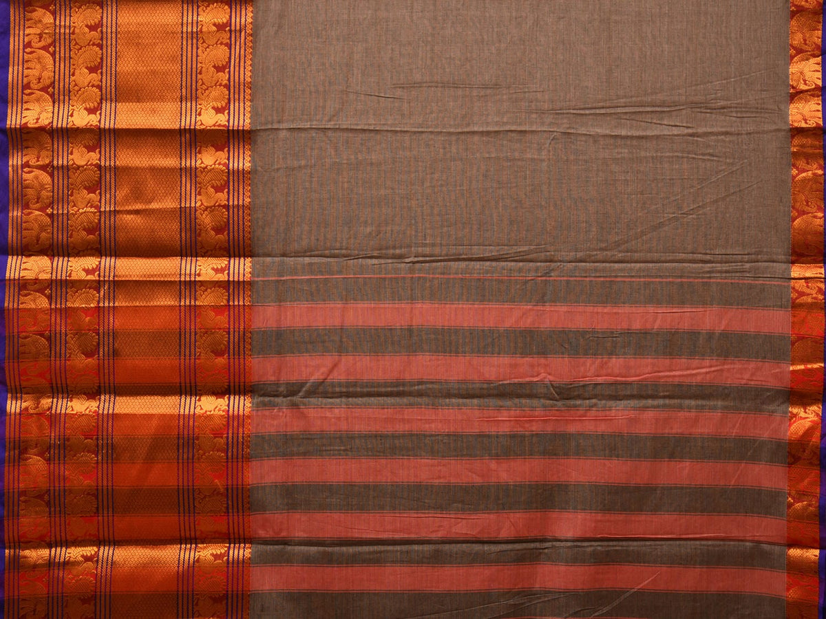 Narayanpet Grey Silk saree with Zari Contrast Border & Temple Pallu