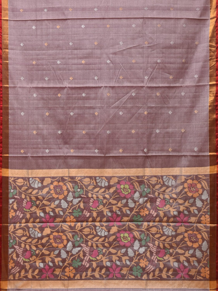Grey Uppada Tussar Cotton Handloom Saree with Floral Pallu Design u2158