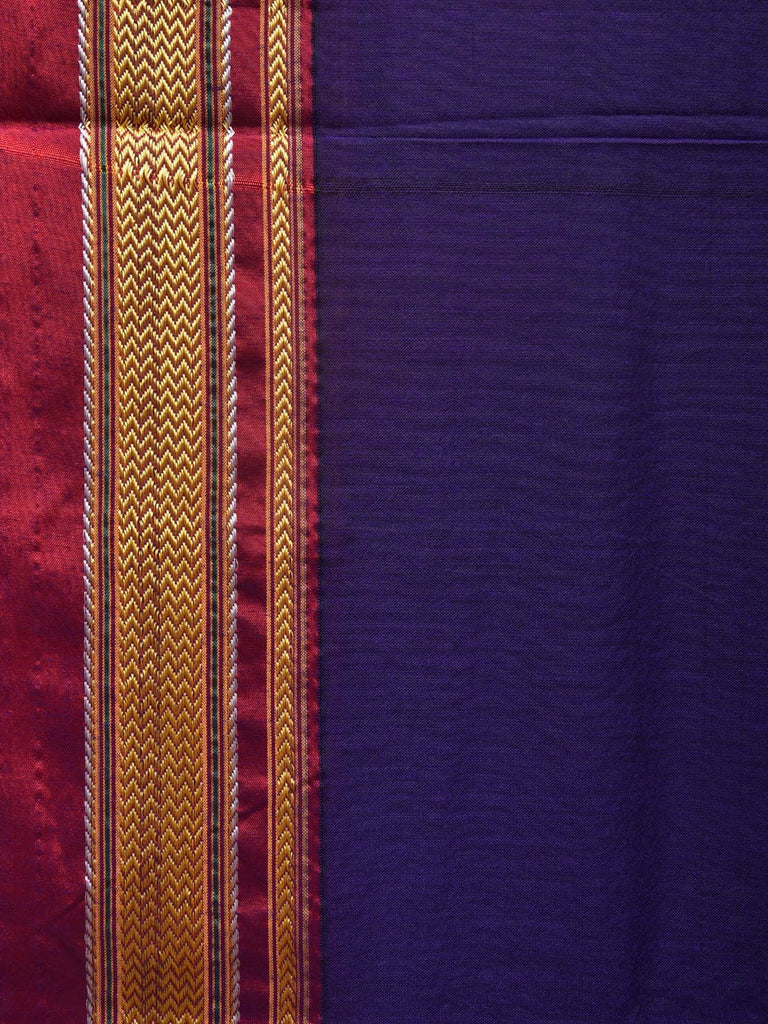 Indigo and Red ilkal Cotton Plain Saree with Zari Border Design o0444