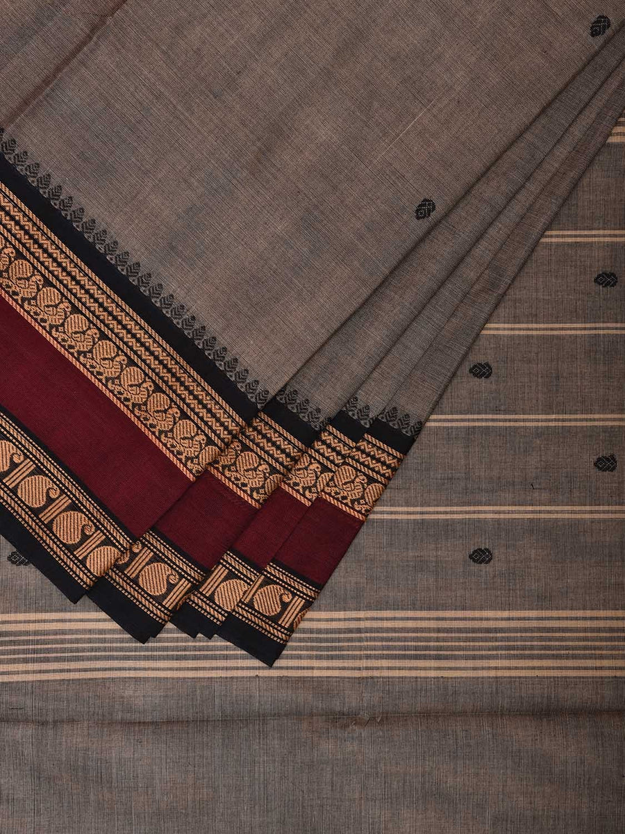 Checkered x Handloom Kanchipuram Silk Cotton Saree : Maroon