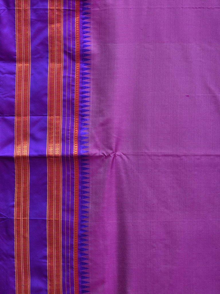 Lavender and Blue Narayanpet Silk Handloom Plain Saree with Contrast Pallu Design No Blouse np0829