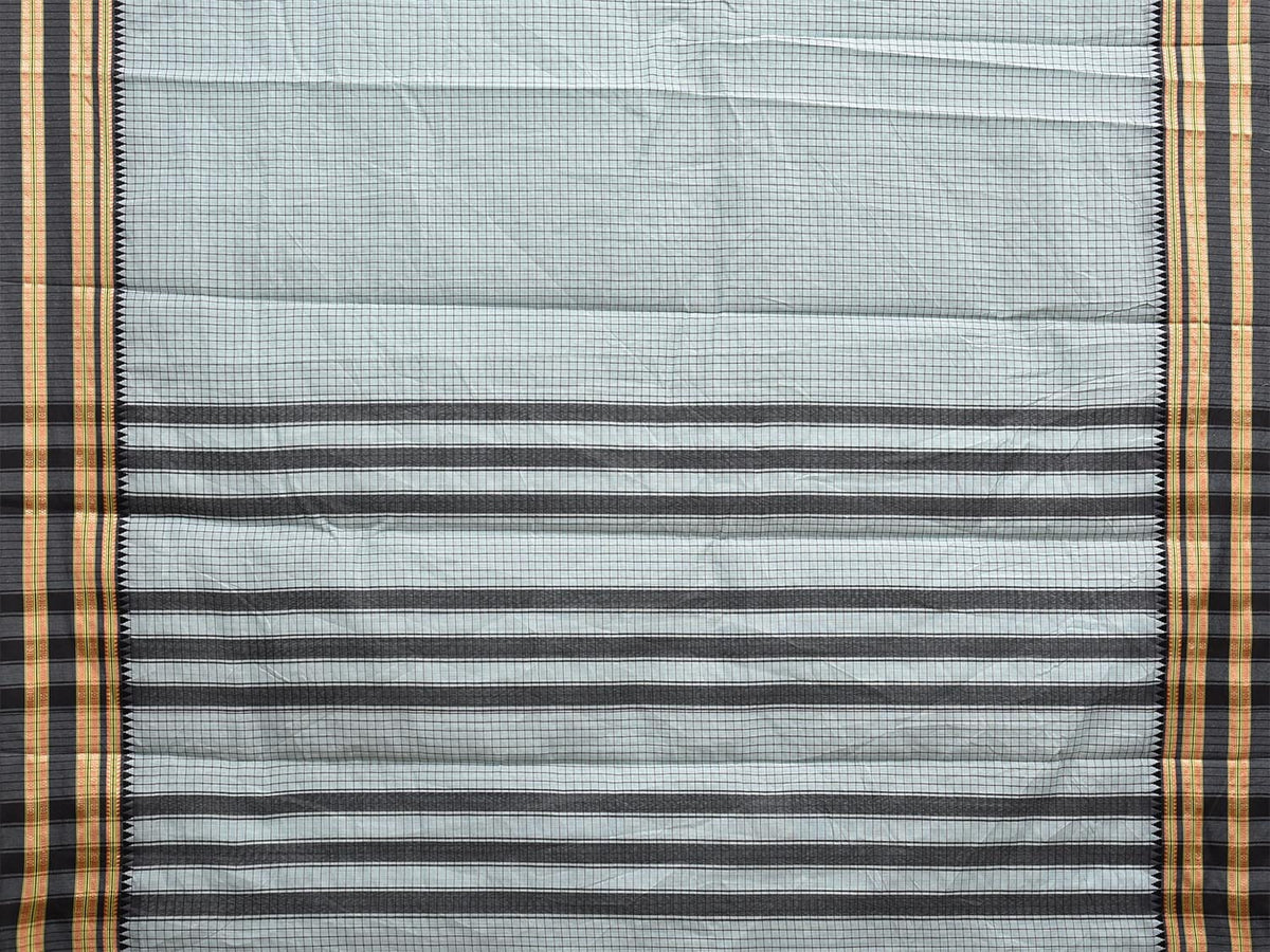 Light Blue and Black Bamboo Cotton Saree with Checks Design No Blouse –  Uppada