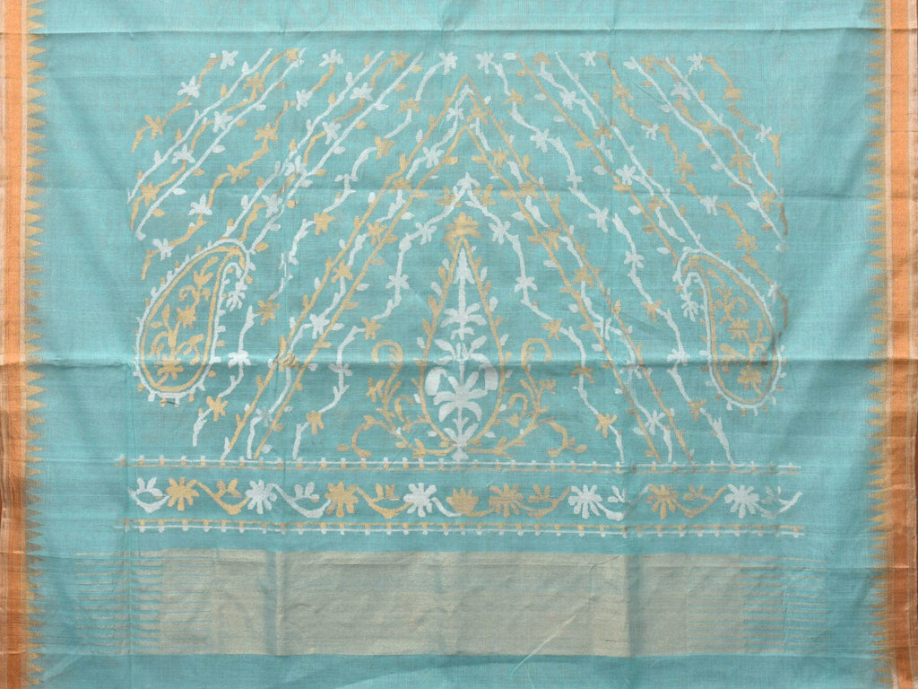 Light Blue Khadi Cotton Handloom Saree with Mango Pallu Design kh0666
