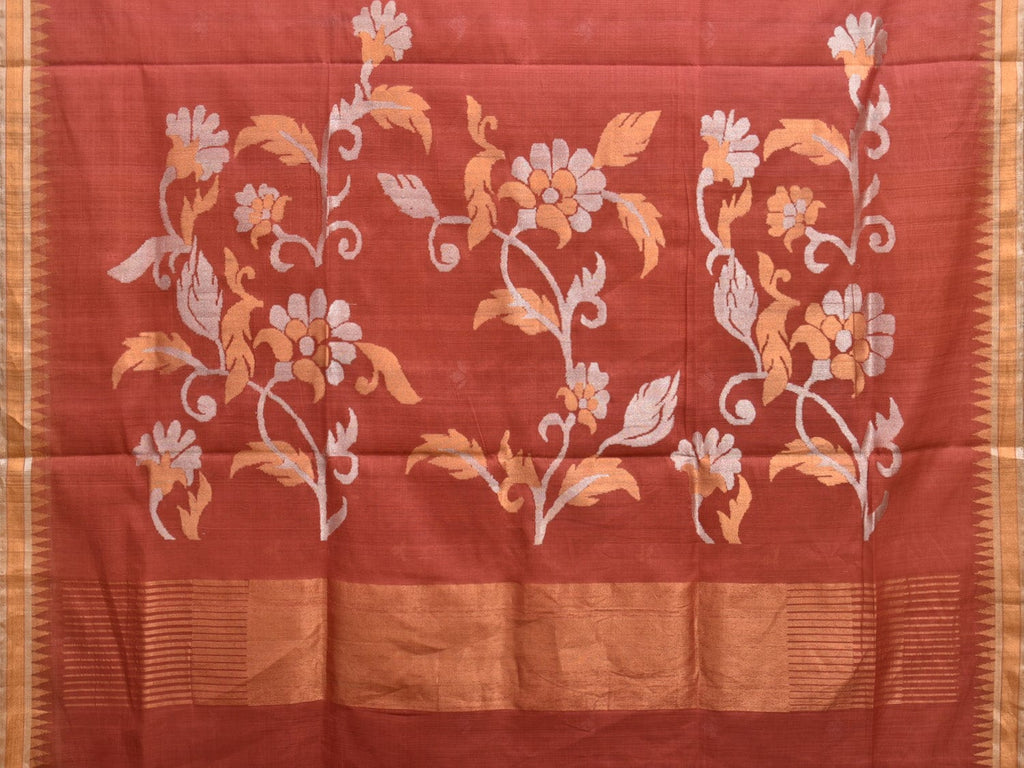 Light Brown Khadi Cotton Handloom Saree with Floral Pallu Design kh0671