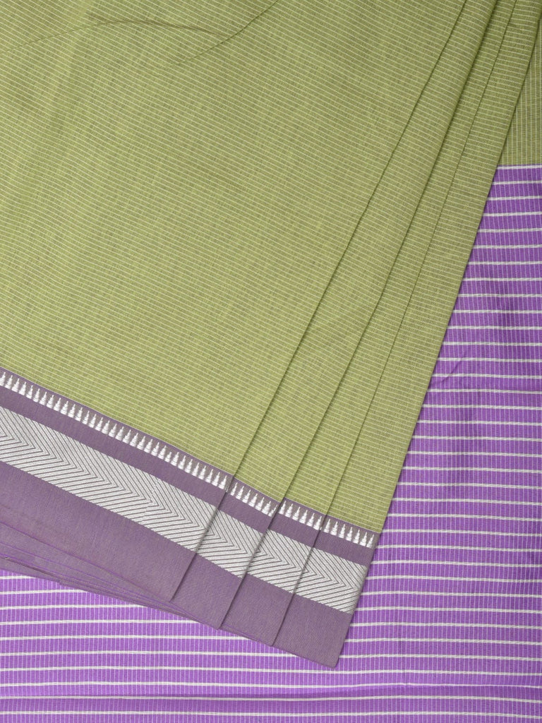 Light Green and Lavender Bamboo Cotton Saree with Strips Design No Blouse bc0232