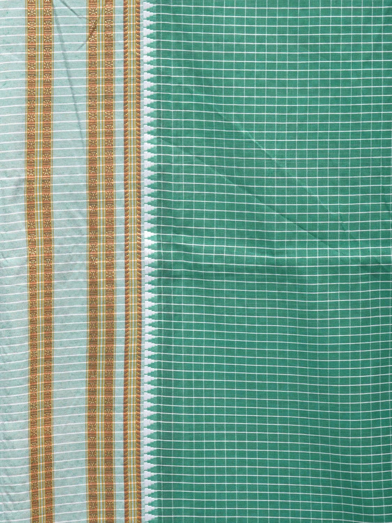 Light Green Bamboo Cotton Saree with Checks Design No Blouse bc0260