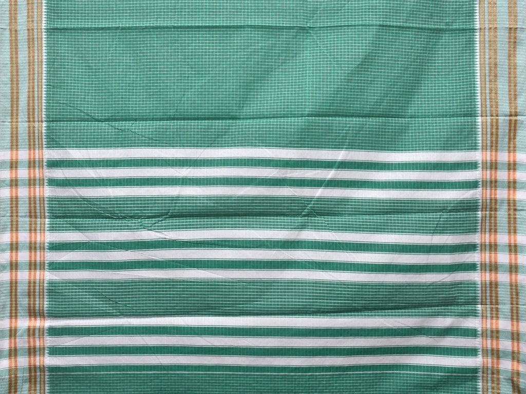 Light Green Bamboo Cotton Saree with Checks Design No Blouse bc0260
