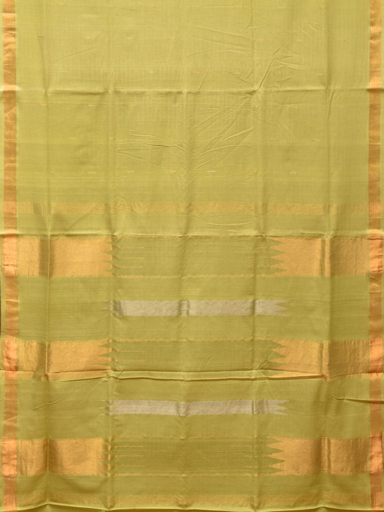 Light Green Khadi Cotton Handloom Saree with Buta and Strip Pallu Design kh0651