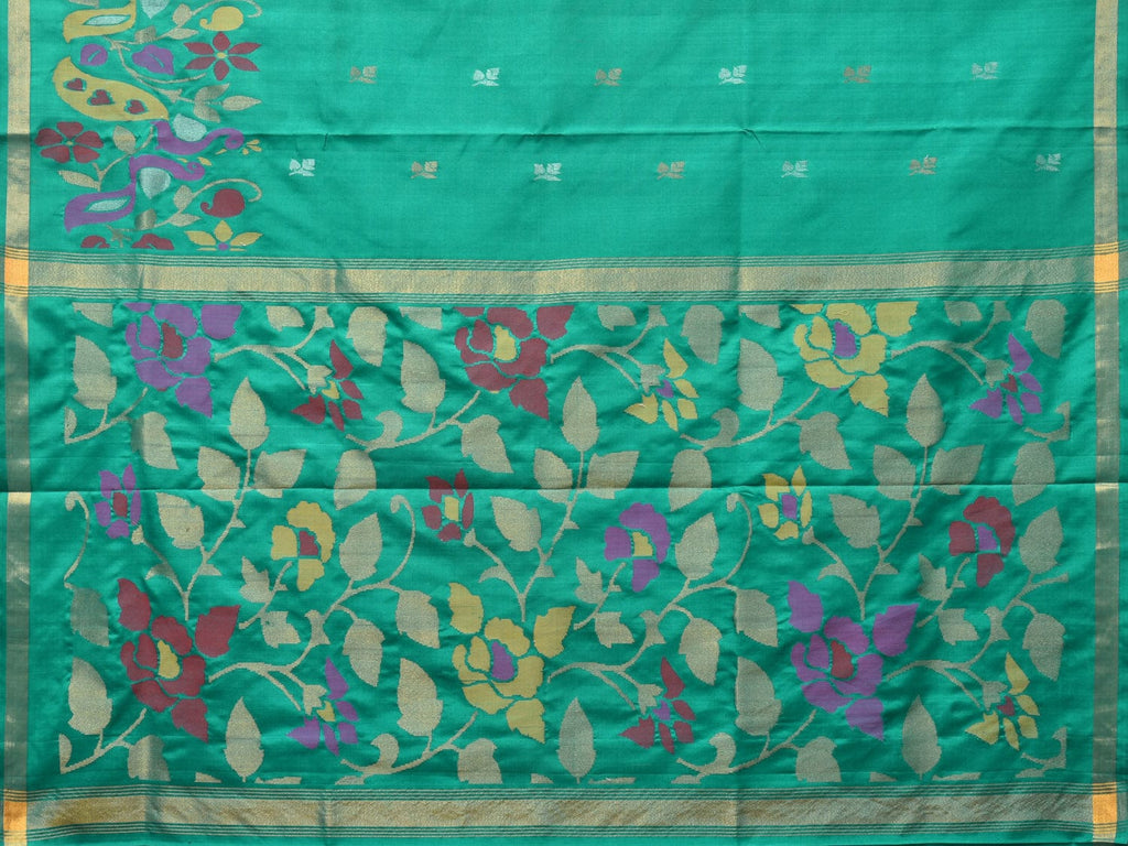 Light Green Uppada Silk Handloom Saree with Peacocks Border and Floral Pallu Design u2183