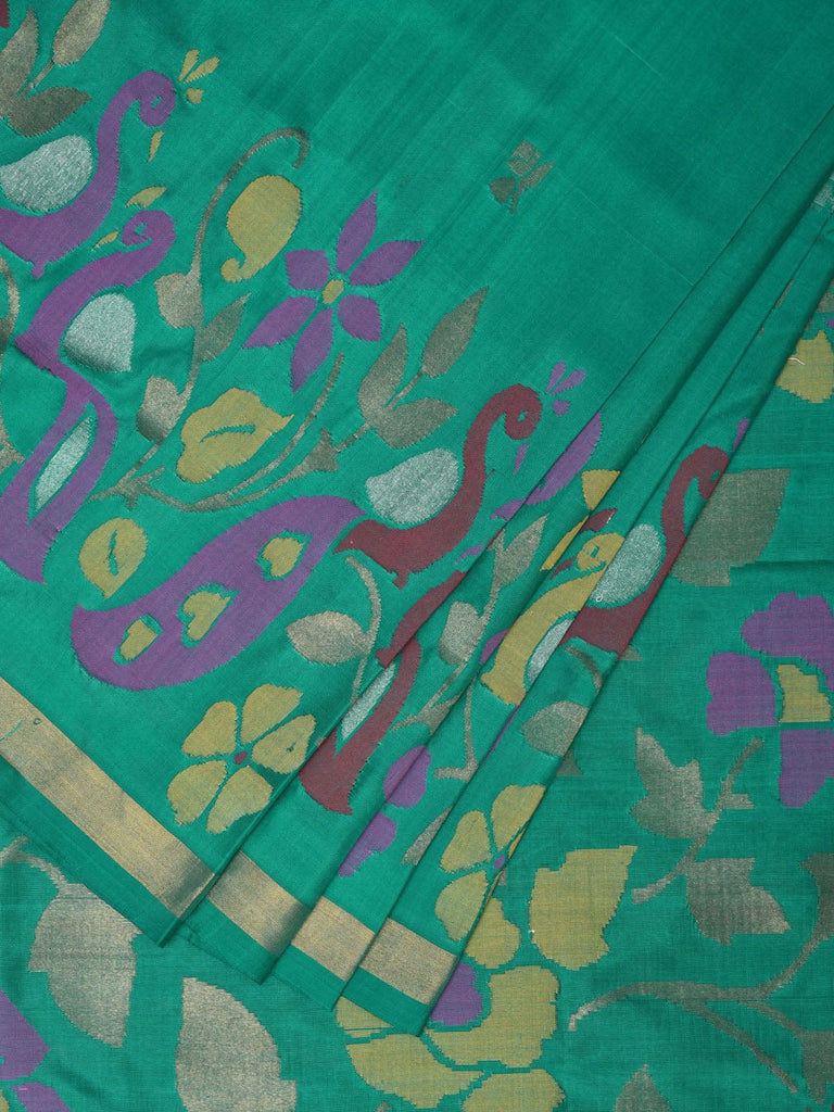 Light Green Uppada Silk Handloom Saree with Peacocks Border and Floral Pallu Design u2183