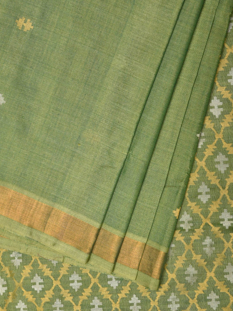 Light Green Uppada Tussar Cotton Handloom Saree with Dhaka Jamdani Pallu Design u2163