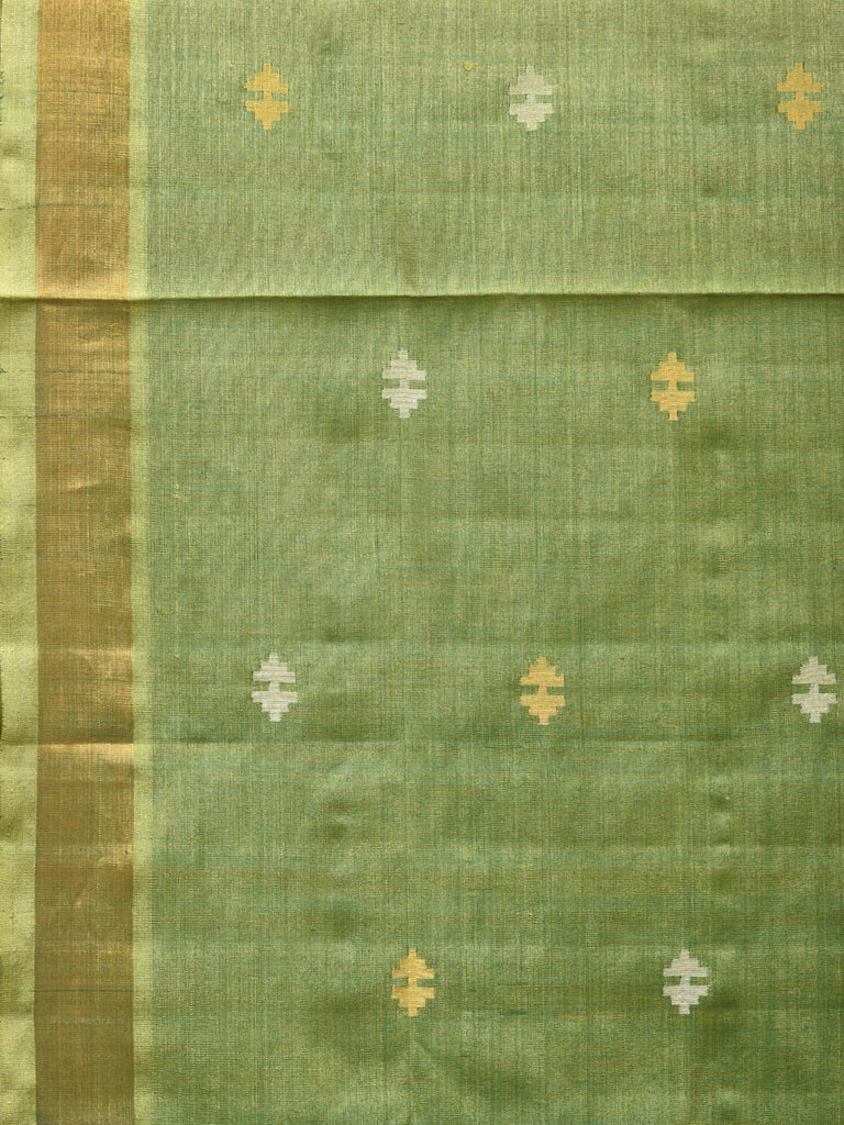 Light Green Uppada Tussar Cotton Handloom Saree with Dhaka Jamdani Pallu Design u2163