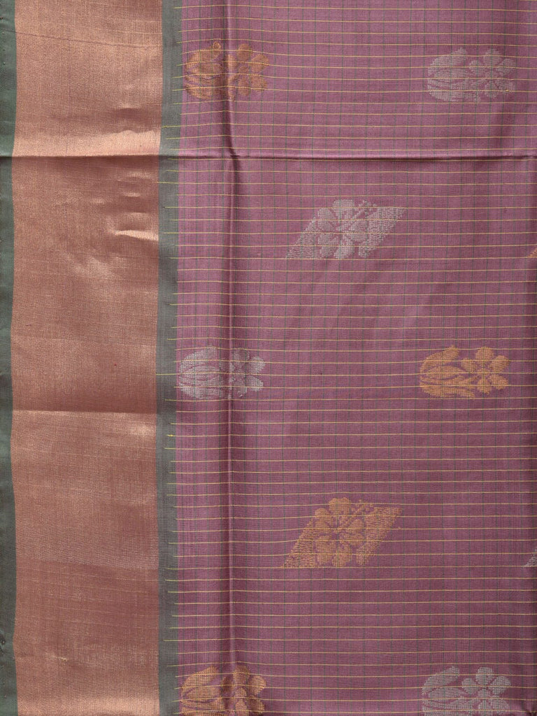 Light Grey and Light Green Uppada Silk Handloom Saree with Body Buta and Checks Design u2199