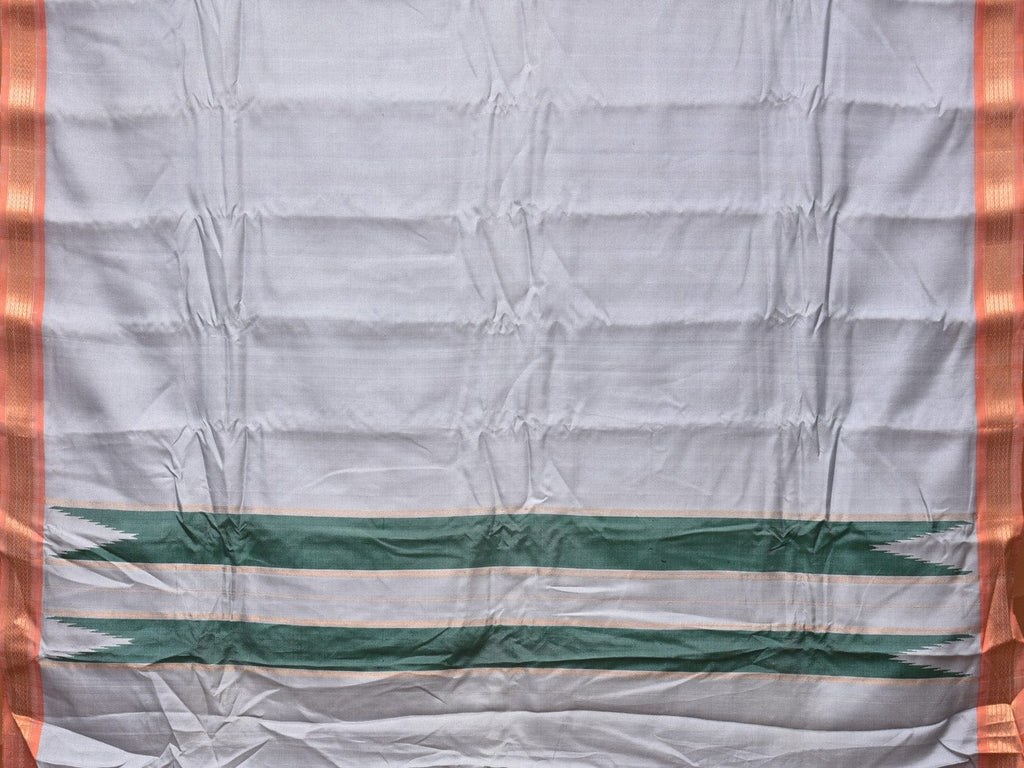 Light Grey Gadwal Silk Handloom Plain Saree with Strips Pallu Design g0371