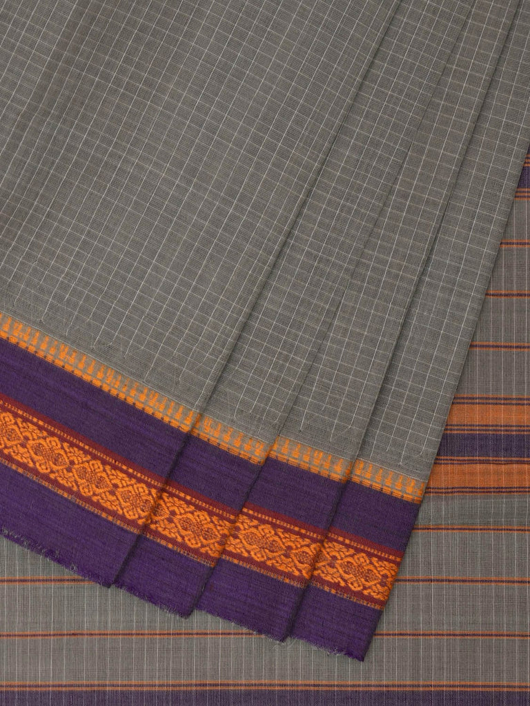 Light Grey Narayanpet Cotton Handloom Saree with Checks Design No Blouse np0854
