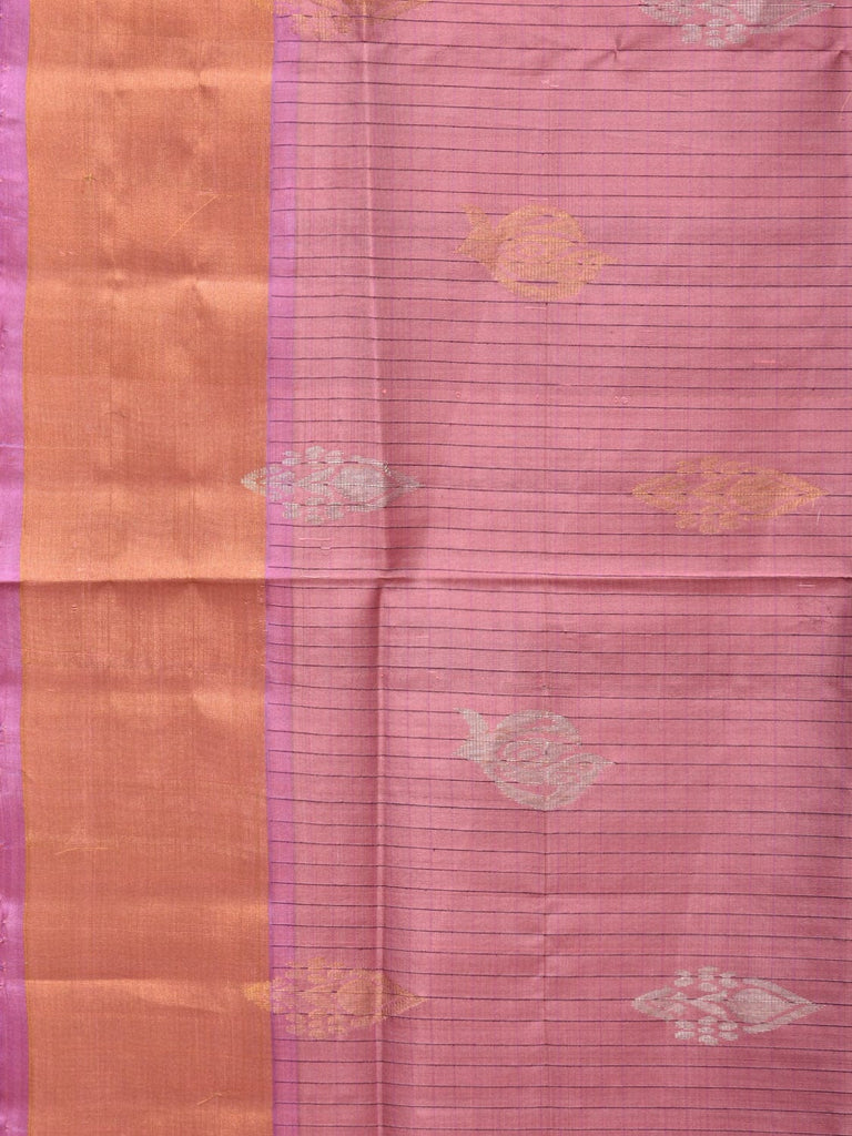 Light Peach and Lavender Uppada Silk Handloom Saree with Body Buta and Checks Design u2193