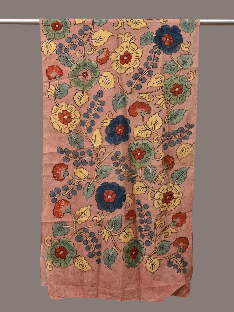 Light Peach Kalamkari Hand Painted Sico Stole with Floral Design ds3561