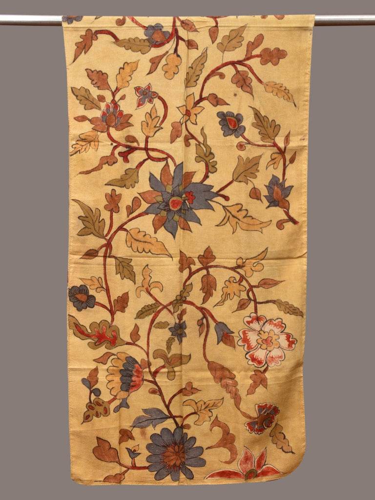 Light Yellow Kalamkari Hand Painted Sico Stole with Floral Design ds3417