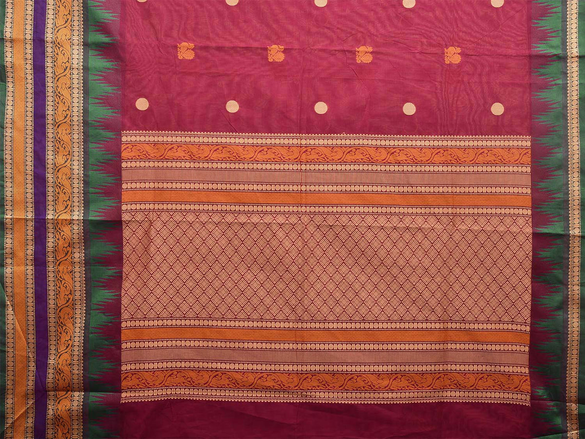 Handloom Kanchipuram Silk Cotton Saree : Maroon main image 1