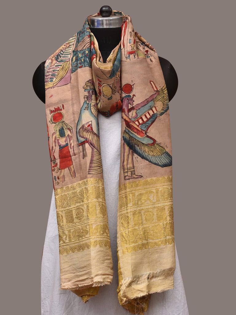 Multicolor Kalamkari Hand Painted Kanchipuram Silk Handloom Dupatta with Egyptian Design ds3421