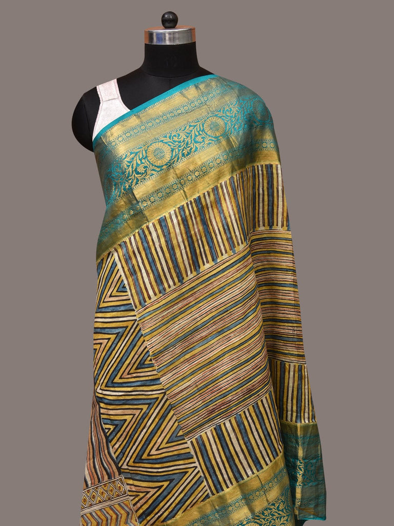 Multicolor Kalamkari Hand Painted Kanchipuram Silk Handloom Dupatta with Geometrical Design ds3500