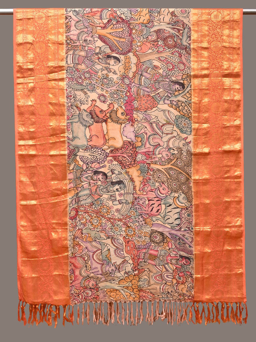Purple - Srikalahasti Kalamkari Pen Work Handloom Chanderi Silk Natural Dyed Handpainted Dupatta 12