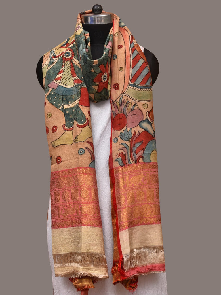 Multicolor Kalamkari Hand Painted Kanchipuram Silk Handloom Dupatta with Krishna Design ds3427