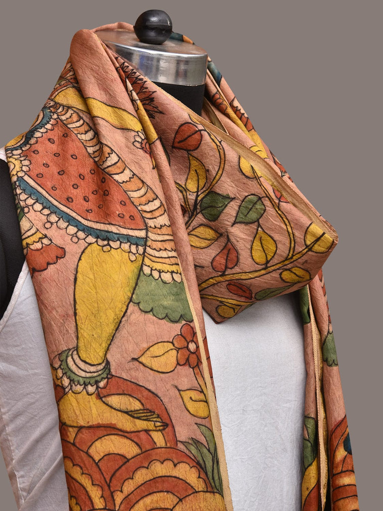 Multicolor Kalamkari Hand Painted Kanchipuram Silk Handloom Dupatta with Krishna Design ds3485