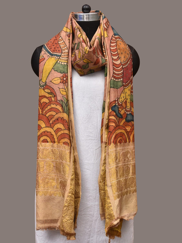 Multicolor Kalamkari Hand Painted Kanchipuram Silk Handloom Dupatta with Krishna Design ds3485