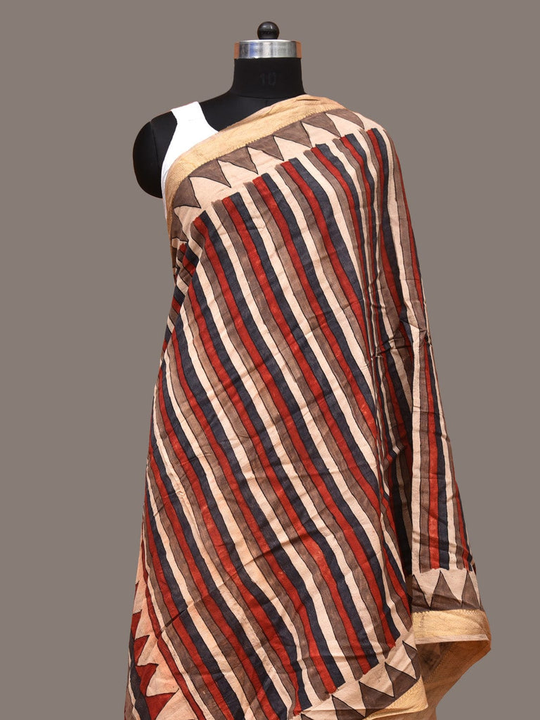Multicolor Kalamkari Hand Painted Sico Handloom Dupatta with Strips Design ds3334