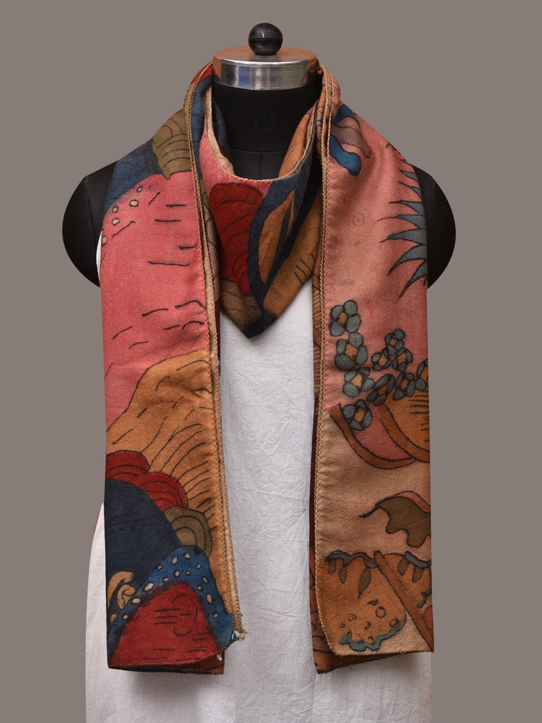 Multicolor Kalamkari Hand Painted Woolen Handloom Stole with Mountains Design ds3545