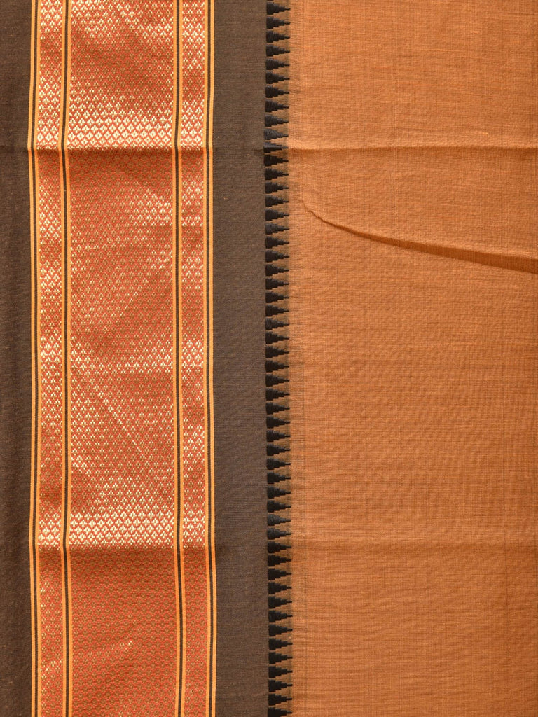 Mustard and Black Bamboo Cotton Plain Saree with Strips Pallu Design No Blouse bc0254