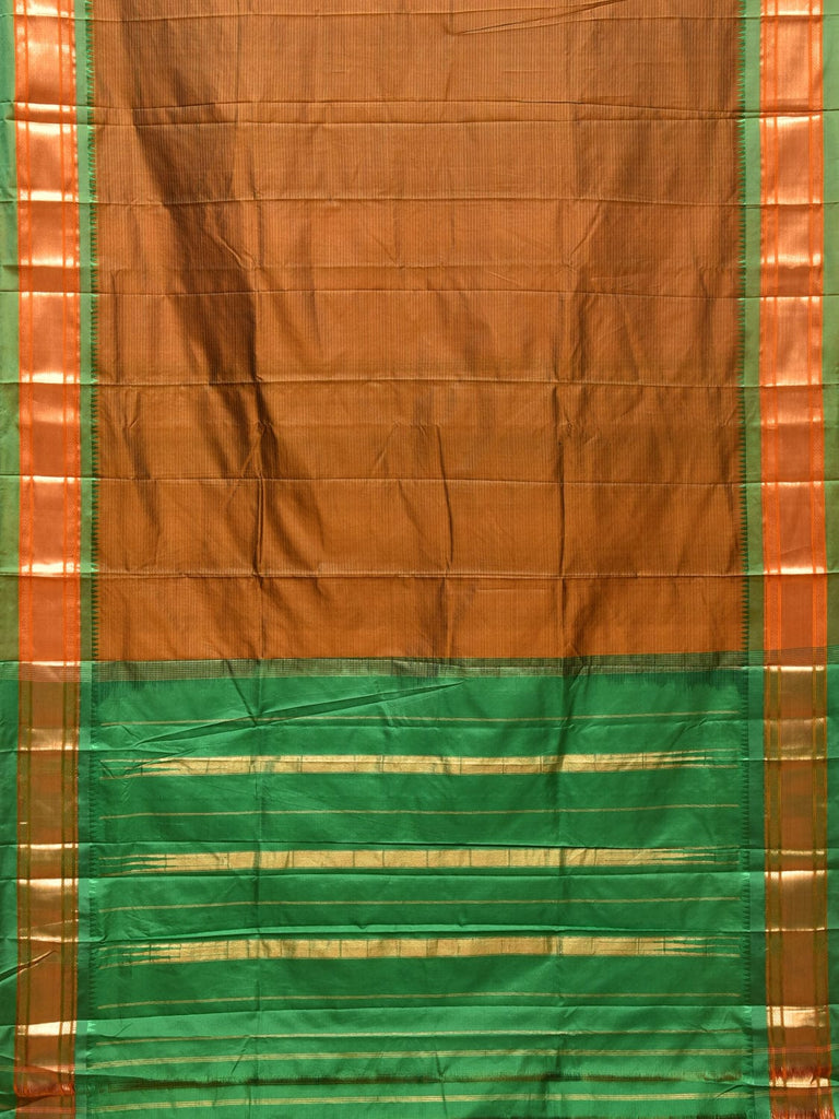 Mustard and Green Narayanpet Silk Saree with Strips Design No Blouse np0781