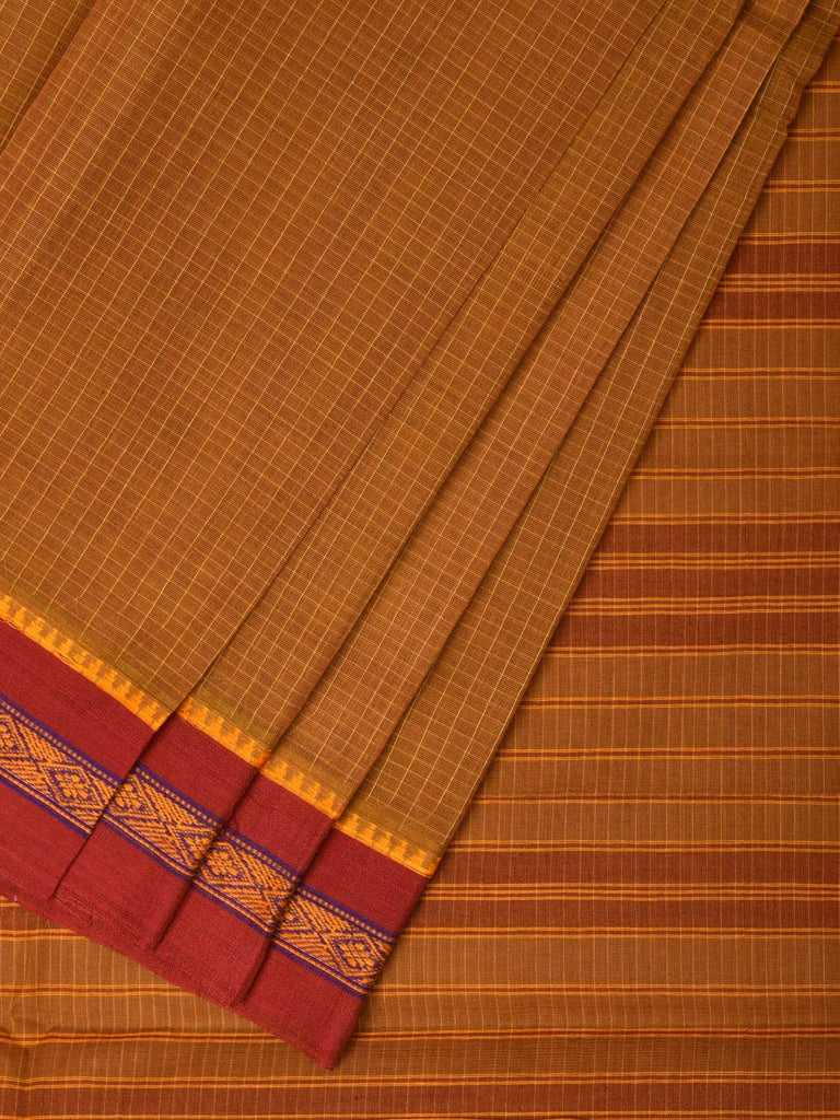 Mustard Narayanpet Cotton Handloom Saree with Checks Design No Blouse np0770