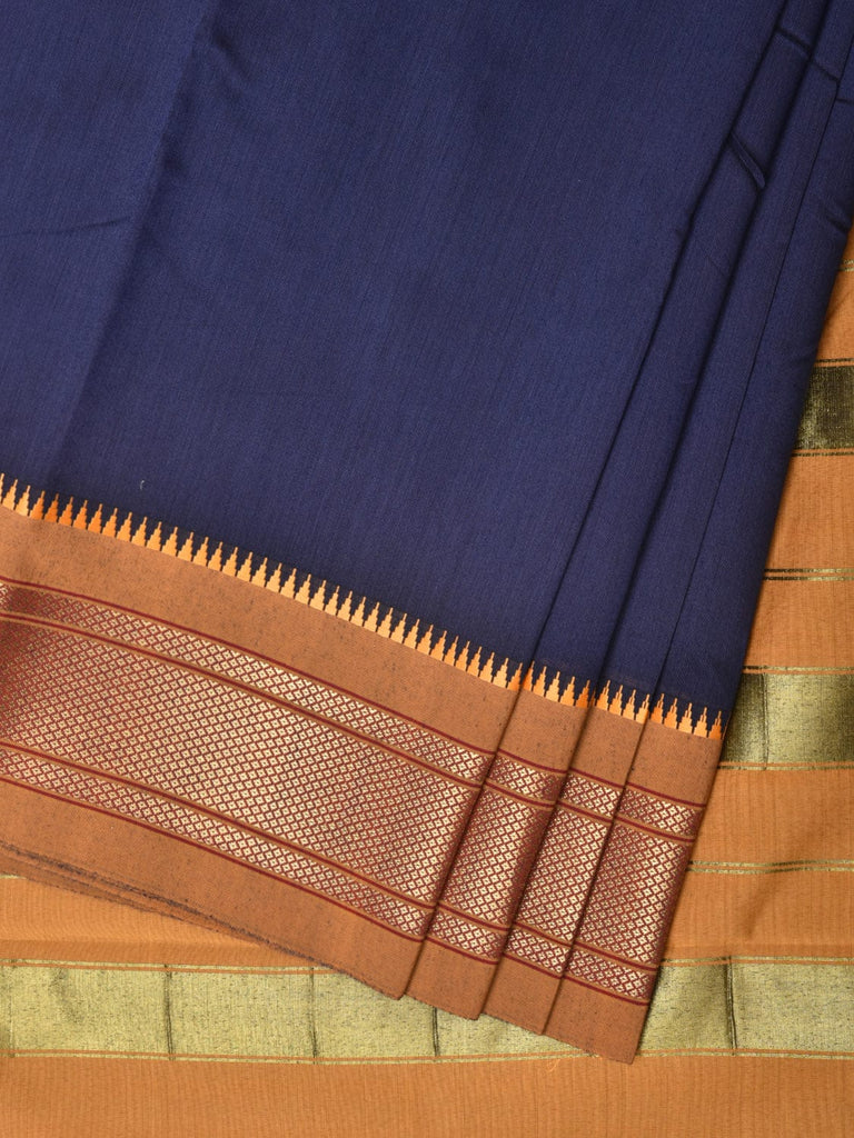 Navy and Mustard Bamboo Cotton Saree with Contrast Pallu Design No Blouse bc0246