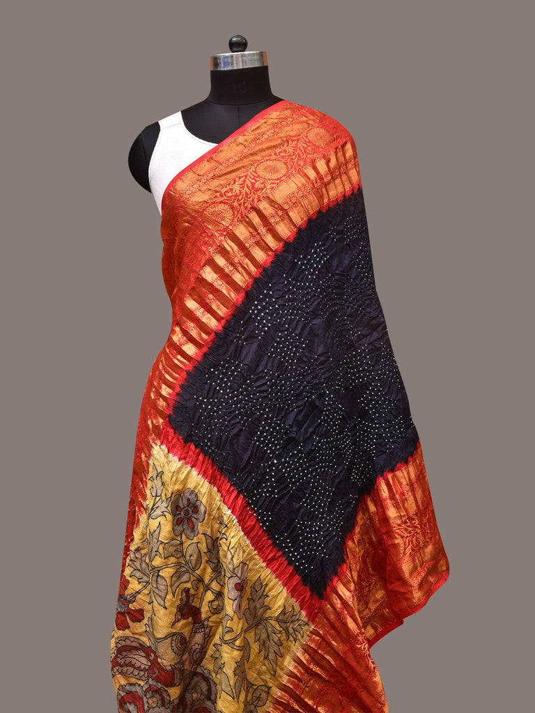 Navy Bandhani Kanchipuram Silk Handloom Dupatta with Kalamkari Design ds3373