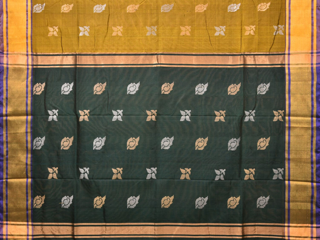 Olive and Dark Green Uppada Silk Handloom Saree with Buta Design u2004