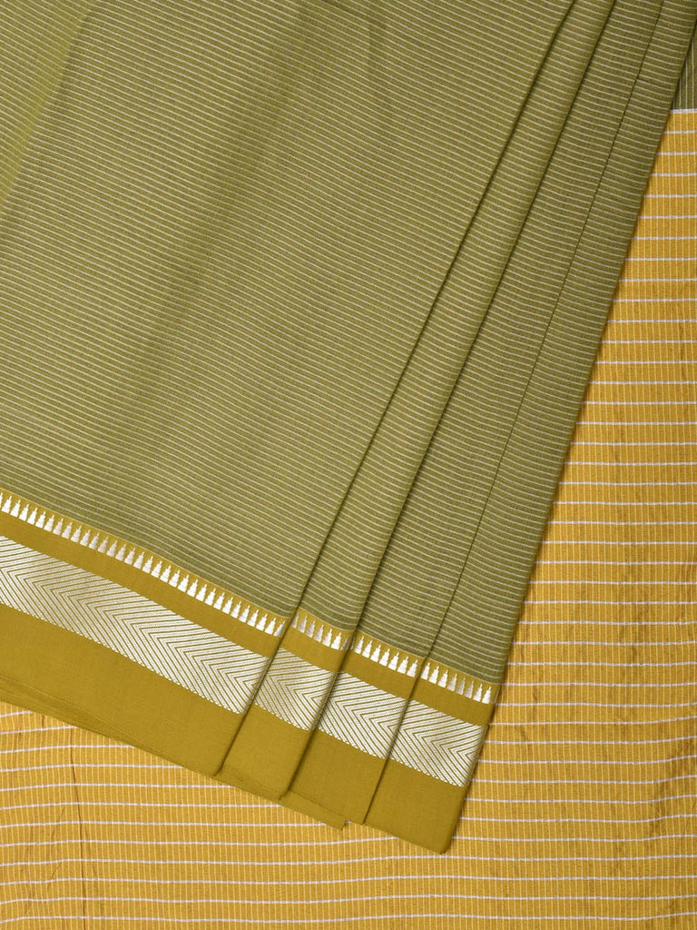 Olive Bamboo Cotton Saree with Strips Design No Blouse bc239